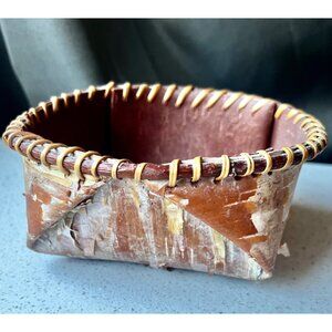 Handcrafted Birch Bark Basket With Natural Fiber Stitching